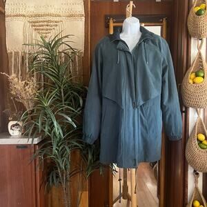 Fleet Street Ltd Vintage Teal Coat M | 80s 90s Faux Suede Hooded Lined Jacket